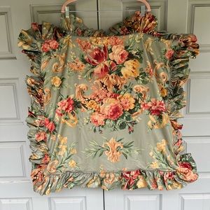 2 Super Large 💐Green and Pink Floral Pillow Sham with Ruffles💐